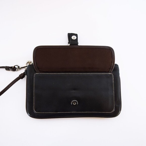 Coach Black Leather Wristlet With Brown Trim - Picture 7 of 15